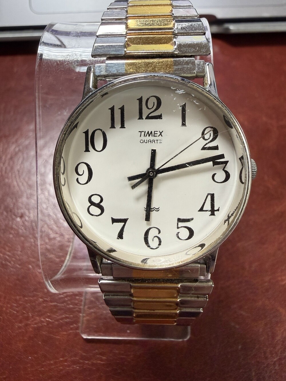 Timex Quartz Two Tone Expansion Band Watch Large Dial Parts Repair CR2016